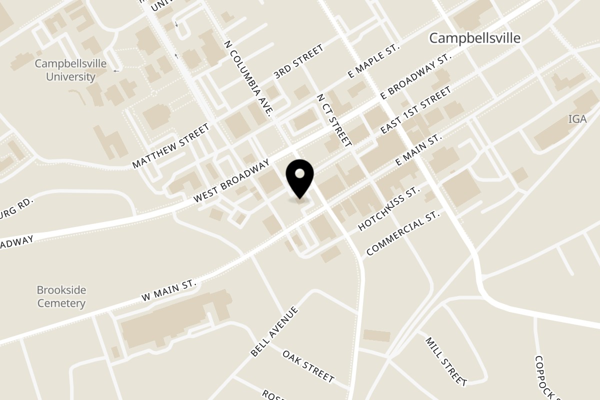 Map showing the location of Druther's Restaurant on 101 N Columbia Ave in Campbellsville